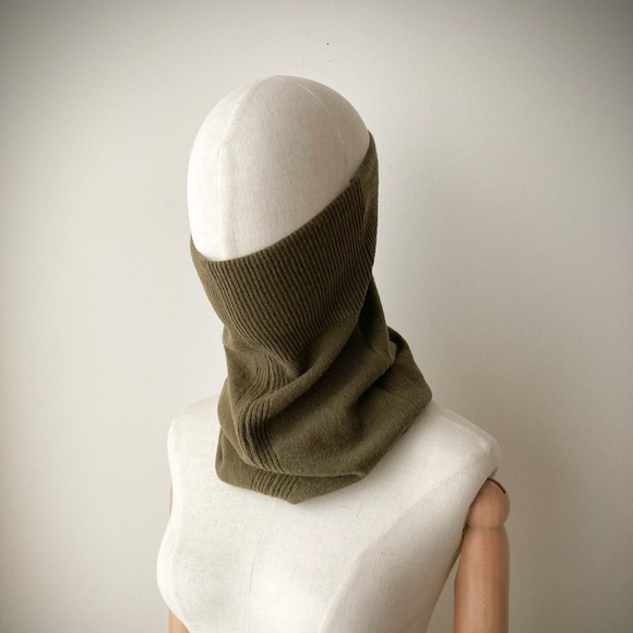 joodito 100% cashmere snood scarf cowl high collar turtleneck army drab green - Picture 2 of 8